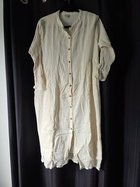 Lightweight Cotton Cream Button-Front Lounge Dress